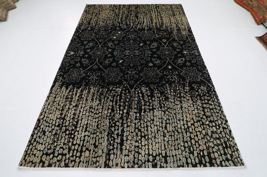 182 x 268 cm | Oriental Gabbeh Black Area Rug Afghan Hand Knotted veg Dye Wool Carpet