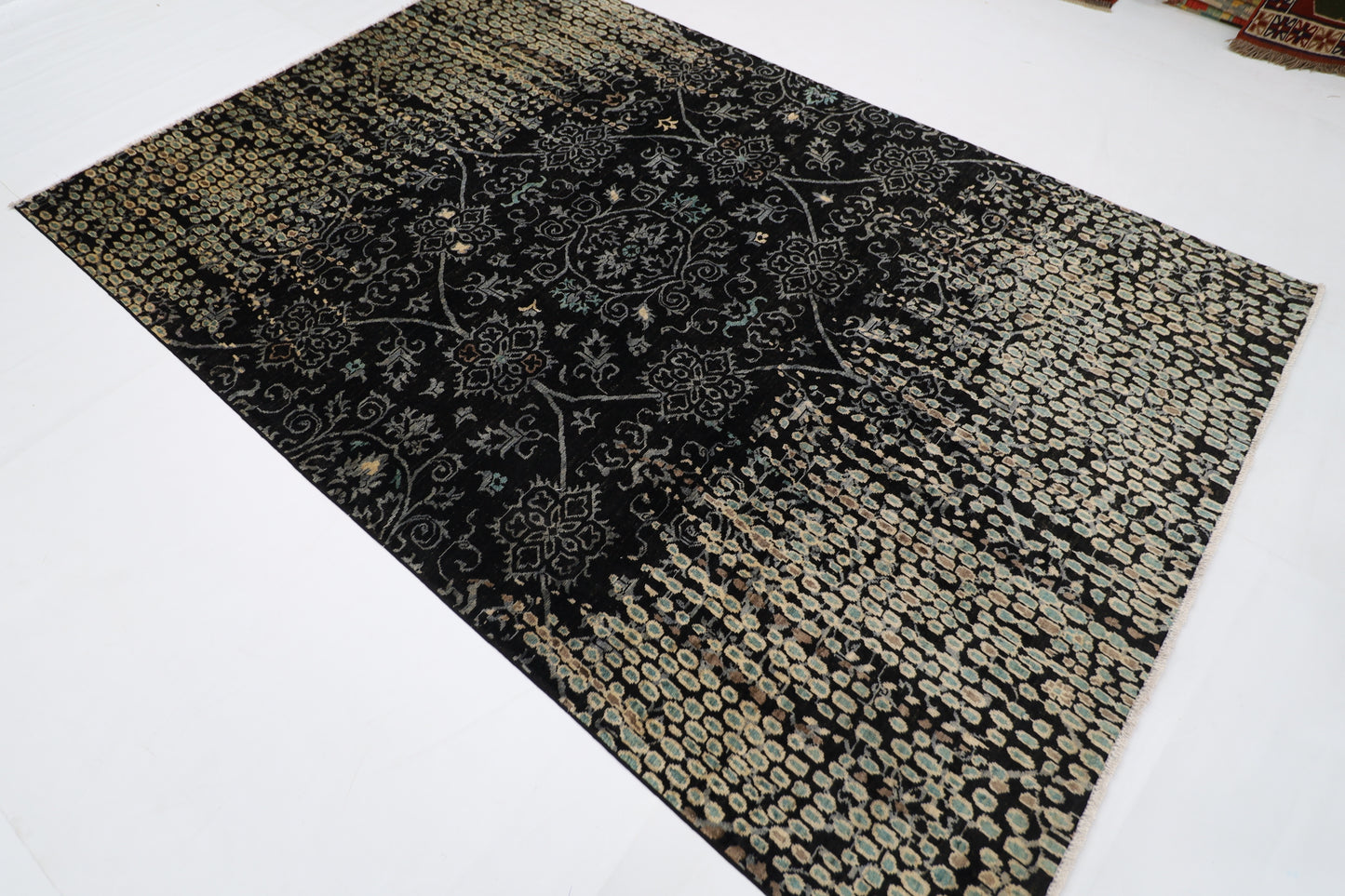 182 x 268 cm | Oriental Gabbeh Black Area Rug Afghan Hand Knotted veg Dye Wool Carpet