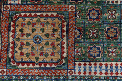 358 × 446 سم | سجادة صوف أفغانية مملوكية خضراء بصبغة نباتية