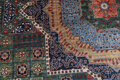 358 × 446 سم | سجادة صوف أفغانية مملوكية خضراء بصبغة نباتية