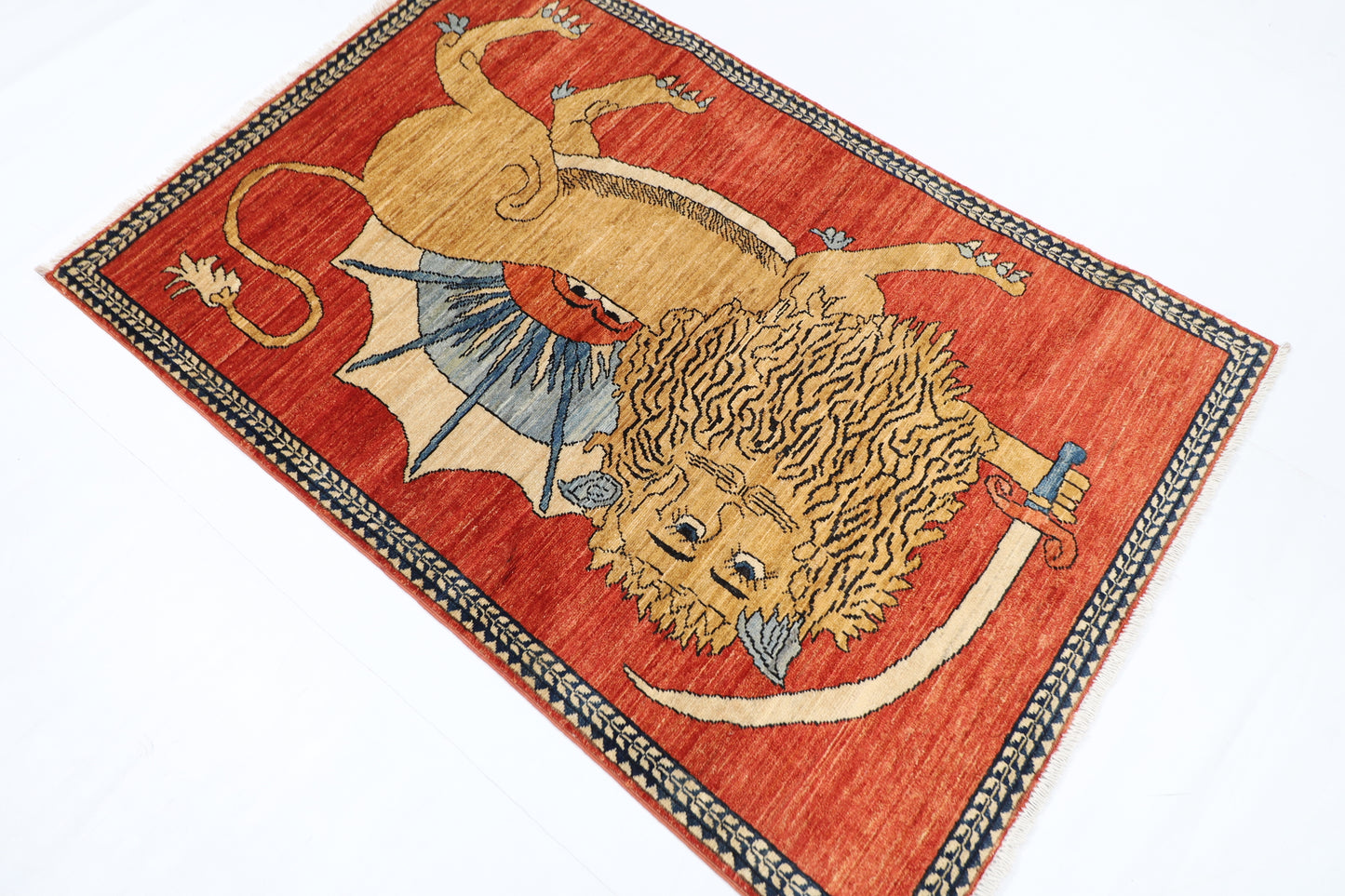 106 x 160 cm | Lion Red Area Rug Afghan Hand Knotted veg Dye Wool carpet