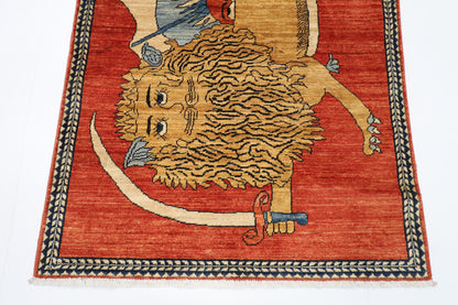 106 x 160 cm | Lion Red Area Rug Afghan Hand Knotted veg Dye Wool carpet