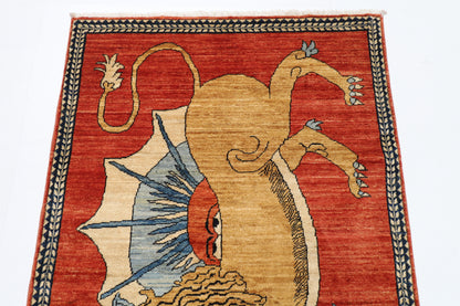 106 x 160 cm | Lion Red Area Rug Afghan Hand Knotted veg Dye Wool carpet