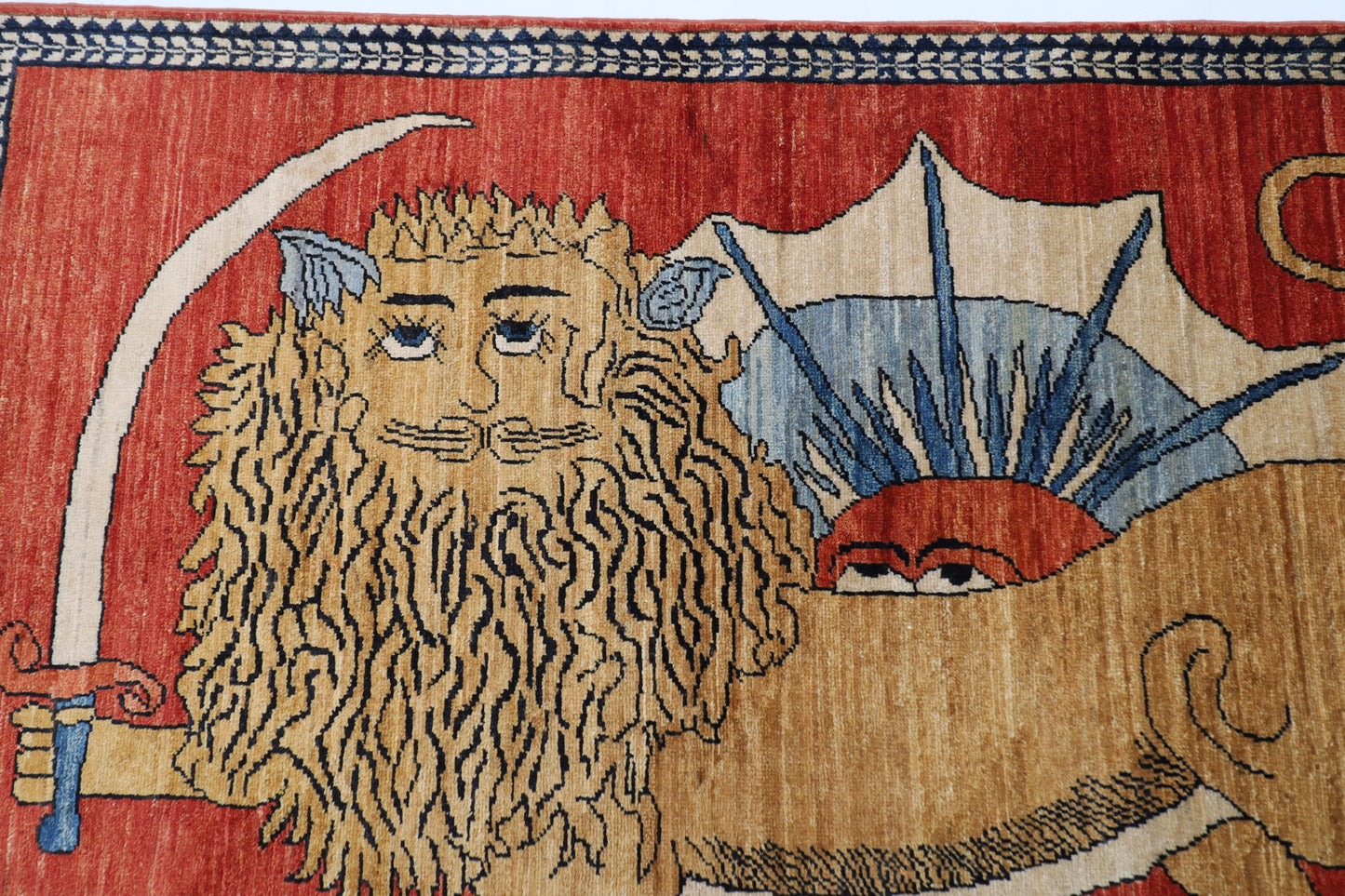 106 x 160 cm | Lion Red Area Rug Afghan Hand Knotted veg Dye Wool carpet