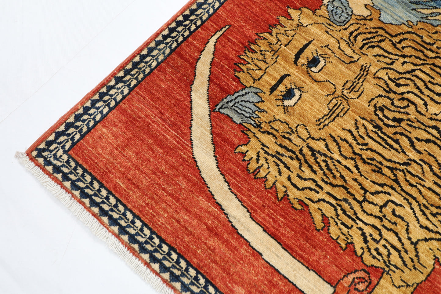 106 x 160 cm | Lion Red Area Rug Afghan Hand Knotted veg Dye Wool carpet