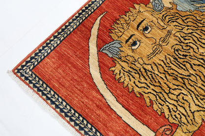 106 x 160 cm | Lion Red Area Rug Afghan Hand Knotted veg Dye Wool carpet