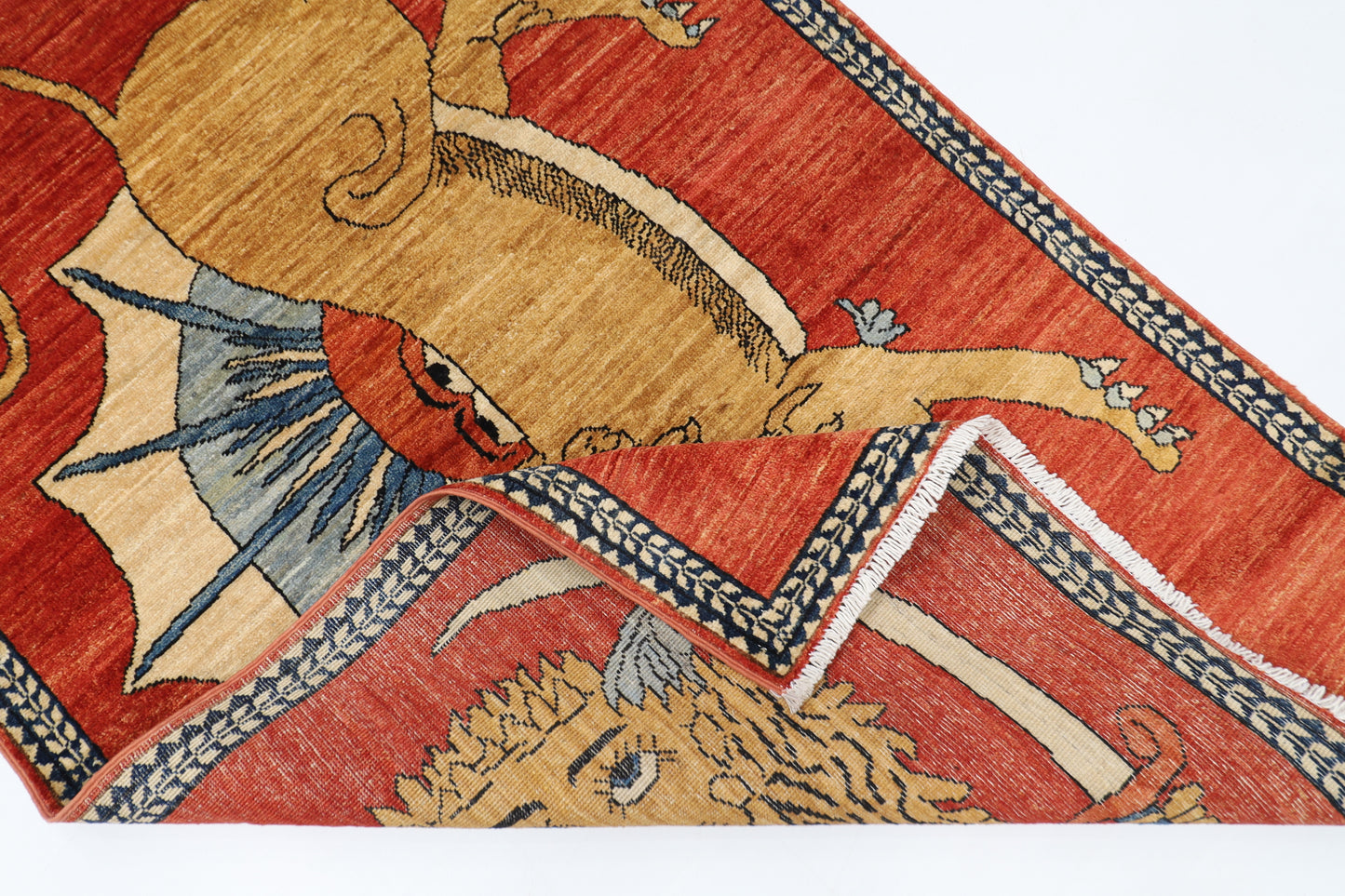 106 x 160 cm | Lion Red Area Rug Afghan Hand Knotted veg Dye Wool carpet