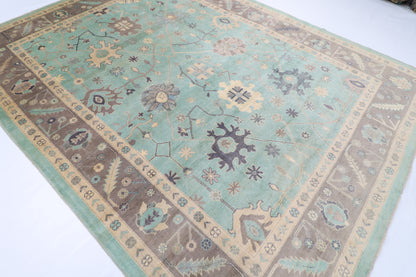 278 x 365 cm | Oushak Green Handmade Afghan Area Rug Hand Knotted Carpet Living Room Rug