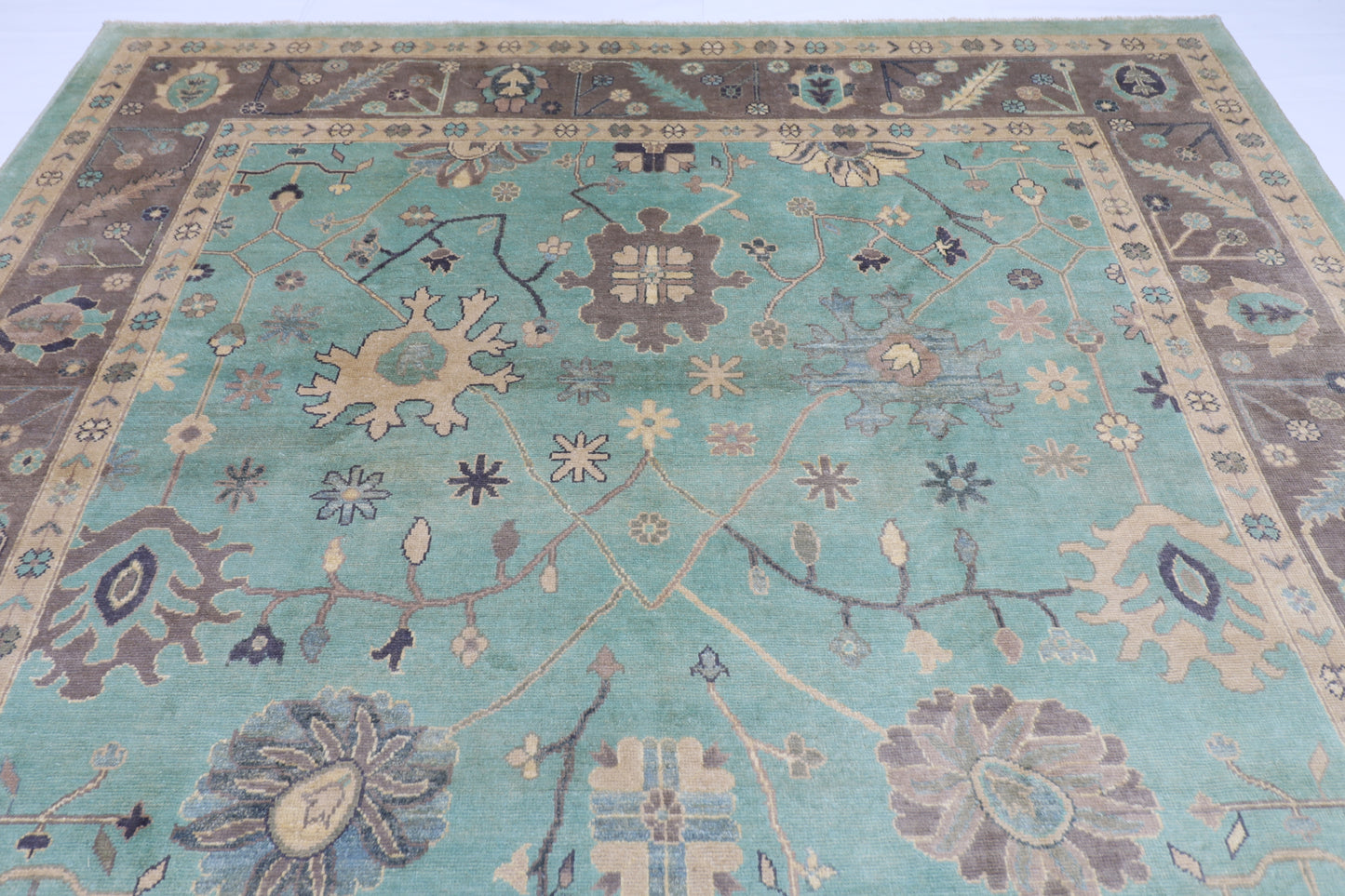 278 x 365 cm | Oushak Green Handmade Afghan Area Rug Hand Knotted Carpet Living Room Rug
