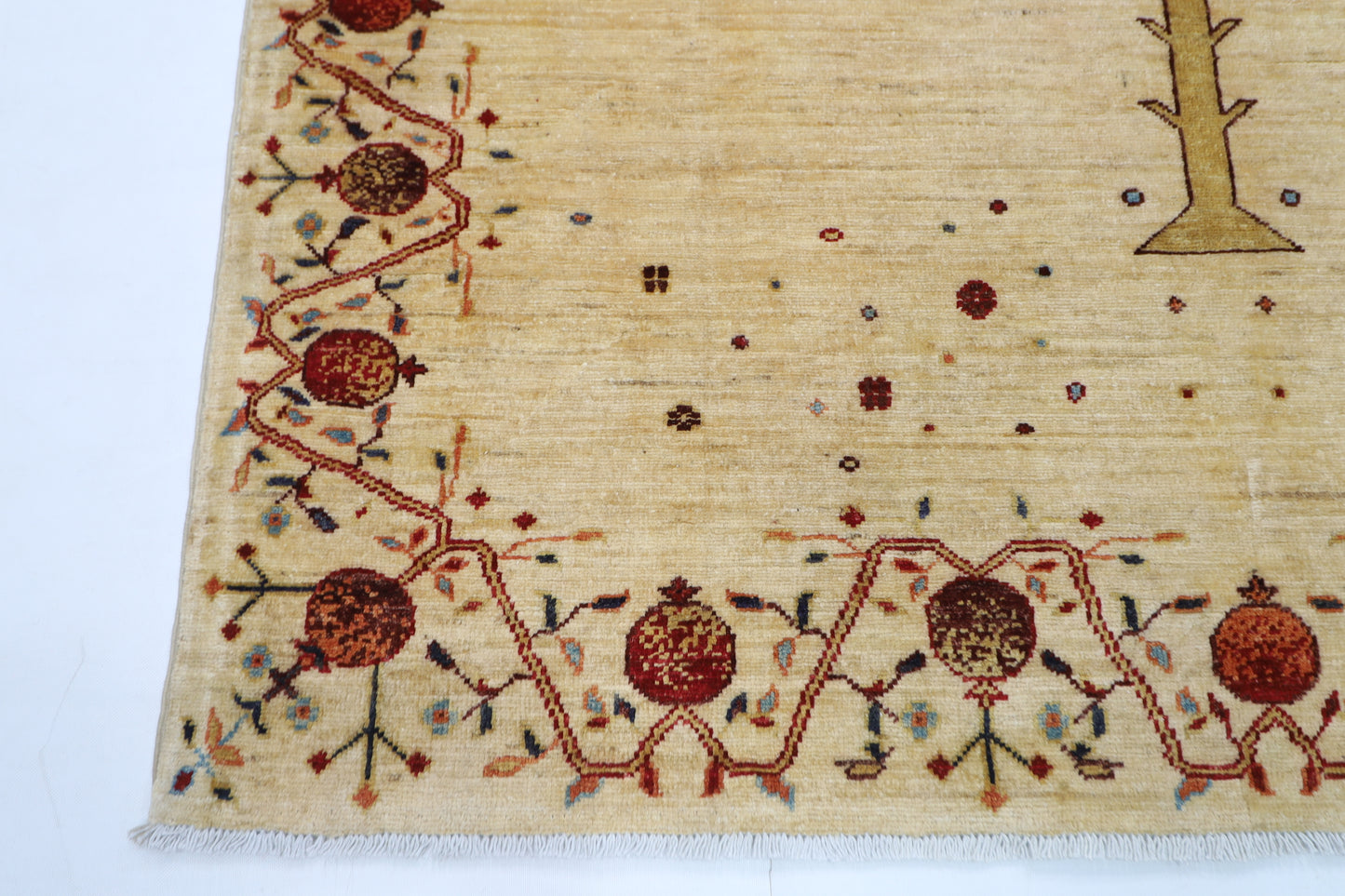 155 x 205 cm | Oriental Tree of life Beige Area Rug Afghan Hand Knotted Veg Dye Wool Carpet