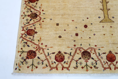 155 x 205 cm | Oriental Tree of life Beige Area Rug Afghan Hand Knotted Veg Dye Wool Carpet