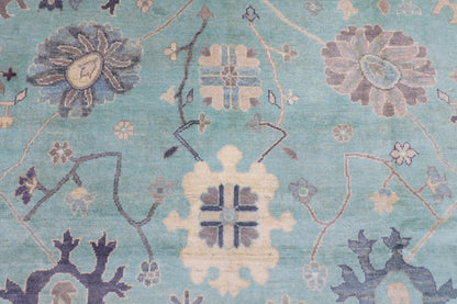 278 x 365 cm | Oushak Green Handmade Afghan Area Rug Hand Knotted Carpet Living Room Rug
