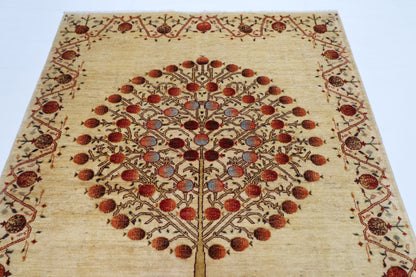 155 x 205 cm | Oriental Tree of life Beige Area Rug Afghan Hand Knotted Veg Dye Wool Carpet