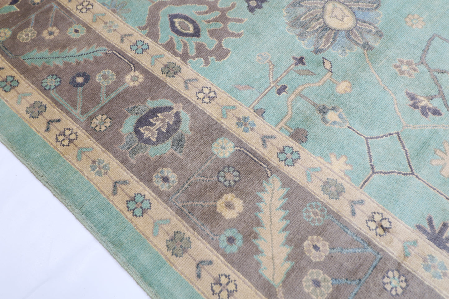 278 x 365 cm | Oushak Green Handmade Afghan Area Rug Hand Knotted Carpet Living Room Rug