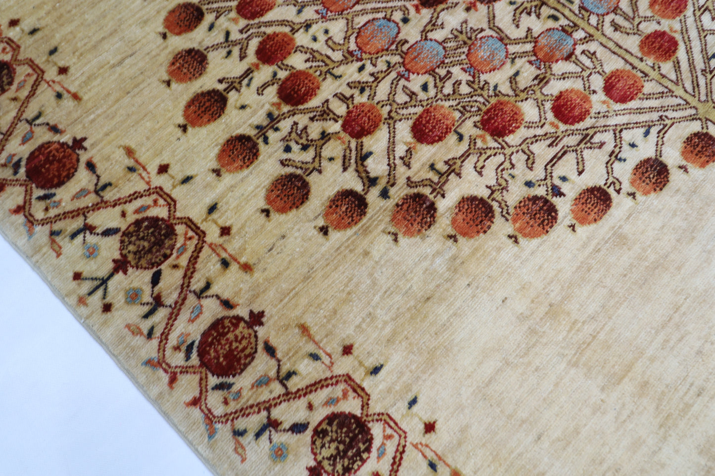 155 x 205 cm | Oriental Tree of life Beige Area Rug Afghan Hand Knotted Veg Dye Wool Carpet