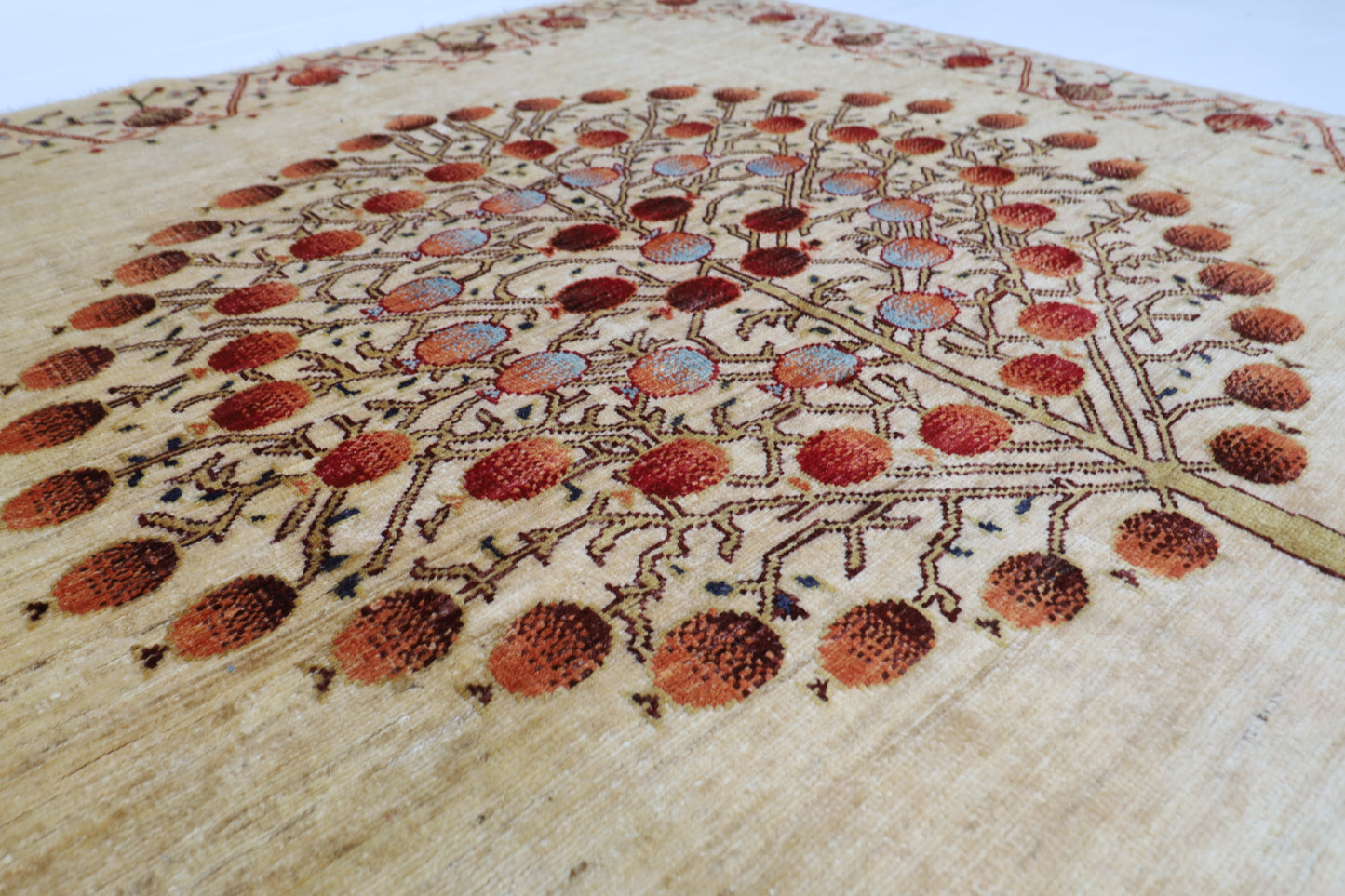 155 x 205 cm | Oriental Tree of life Beige Area Rug Afghan Hand Knotted Veg Dye Wool Carpet
