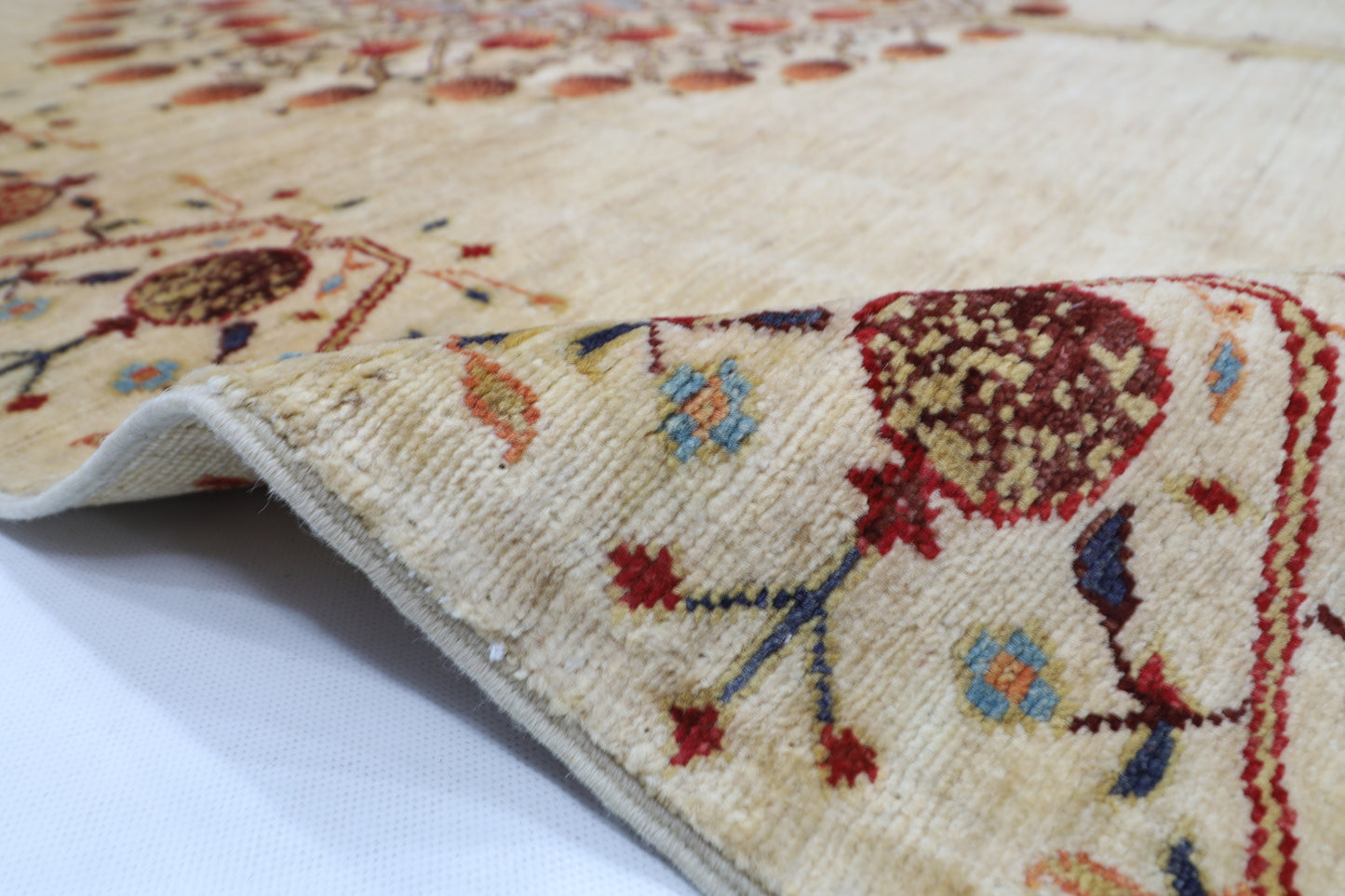 155 x 205 cm | Oriental Tree of life Beige Area Rug Afghan Hand Knotted Veg Dye Wool Carpet