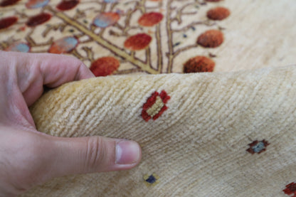 155 x 205 cm | Oriental Tree of life Beige Area Rug Afghan Hand Knotted Veg Dye Wool Carpet