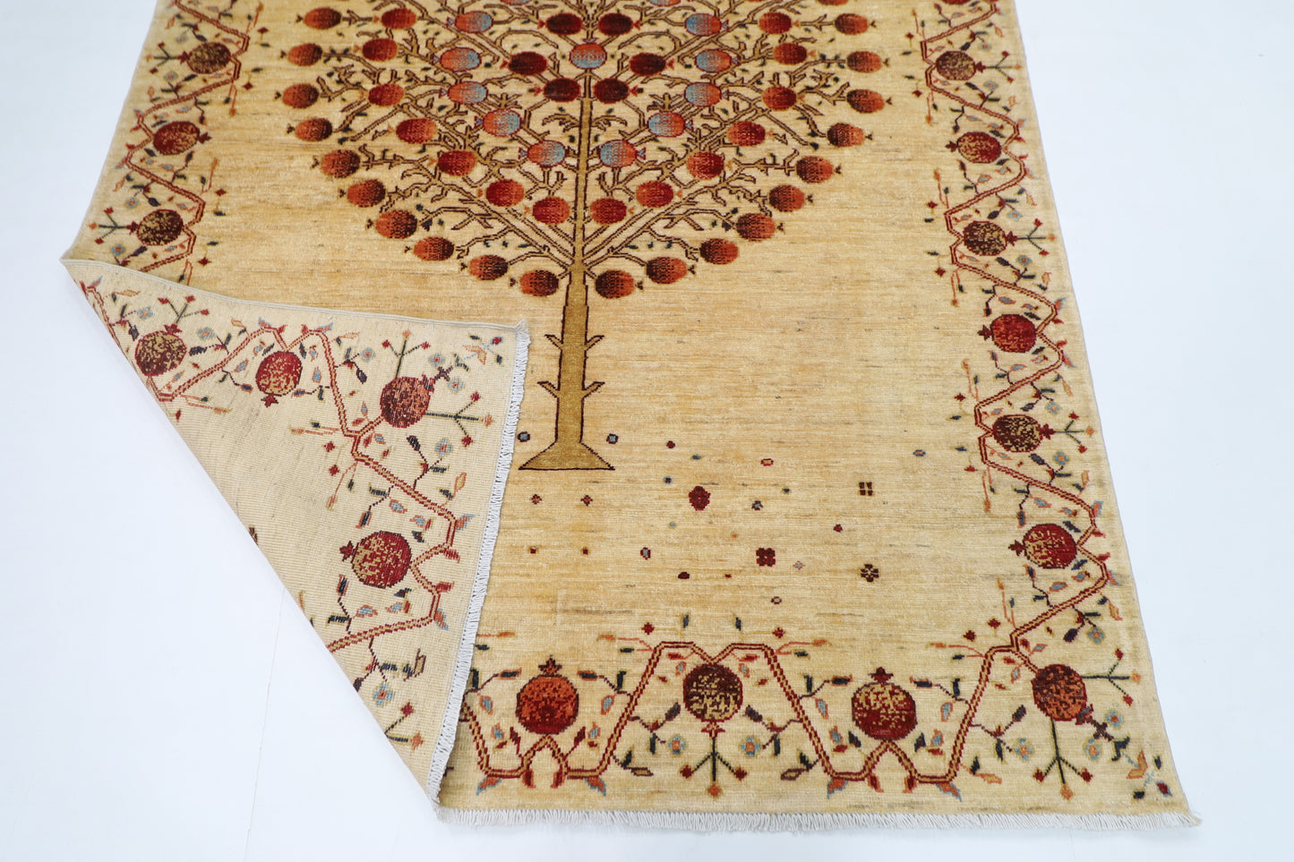 155 x 205 cm | Oriental Tree of life Beige Area Rug Afghan Hand Knotted Veg Dye Wool Carpet
