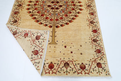 155 x 205 cm | Oriental Tree of life Beige Area Rug Afghan Hand Knotted Veg Dye Wool Carpet