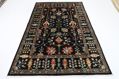 175 x 247 cm | Oriental Floral Black Area Rug Afghan Hand Knotted Veg Dye Wool carpet