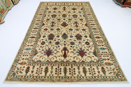208 x 307 cm | Sultani Beige Handmade Afghan Area Rug Hand Knotted Carpet Living Room Rug