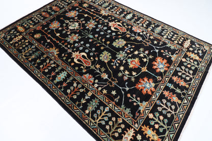 175 x 247 cm | Oriental Floral Black Area Rug Afghan Hand Knotted Veg Dye Wool carpet