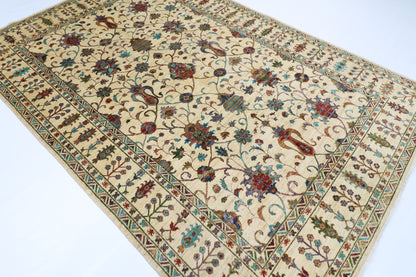 208 x 307 cm | Sultani Beige Handmade Afghan Area Rug Hand Knotted Carpet Living Room Rug