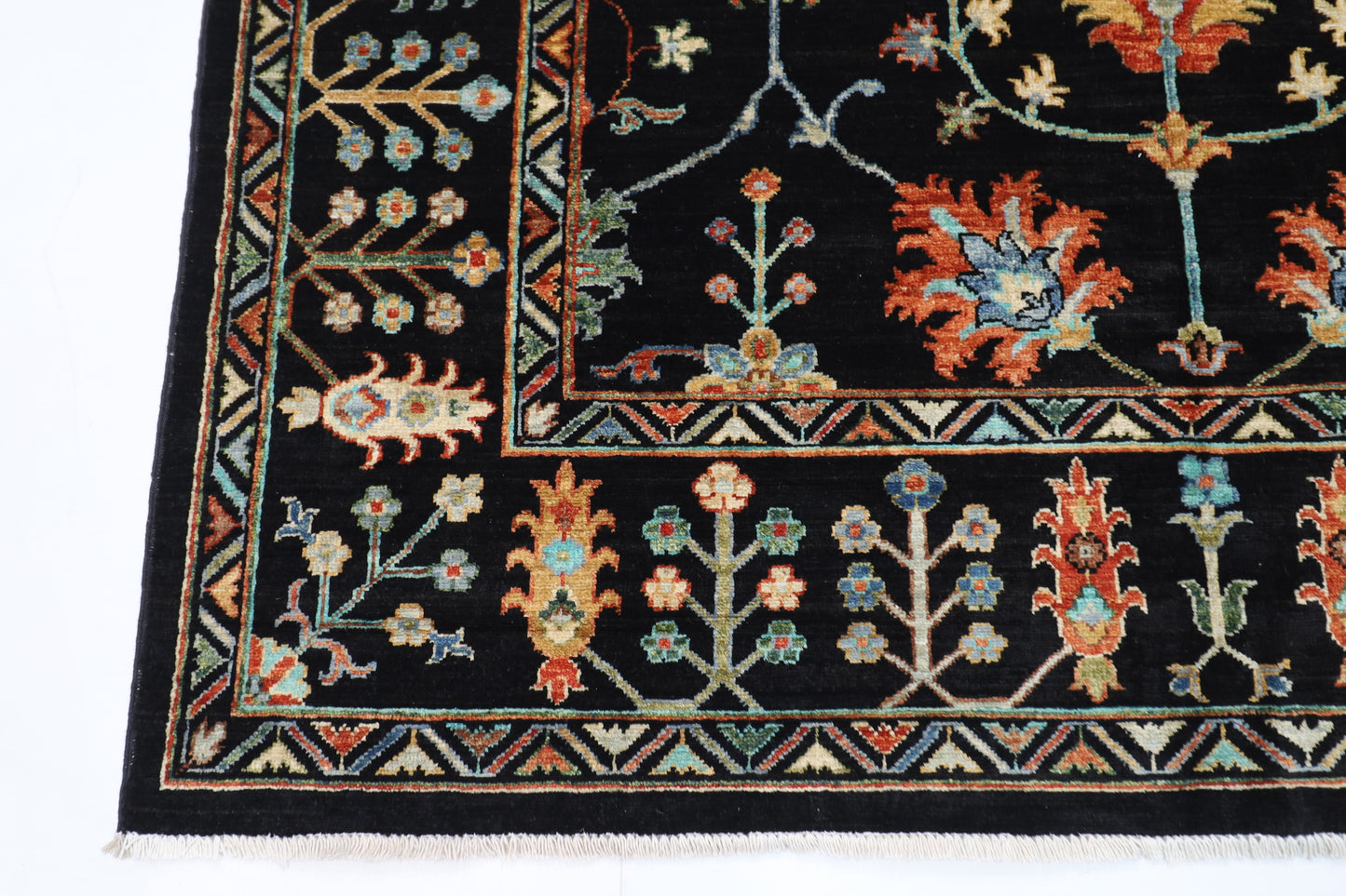 175 x 247 cm | Oriental Floral Black Area Rug Afghan Hand Knotted Veg Dye Wool carpet
