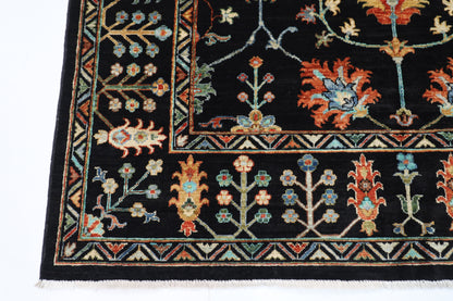 175 x 247 cm | Oriental Floral Black Area Rug Afghan Hand Knotted Veg Dye Wool carpet