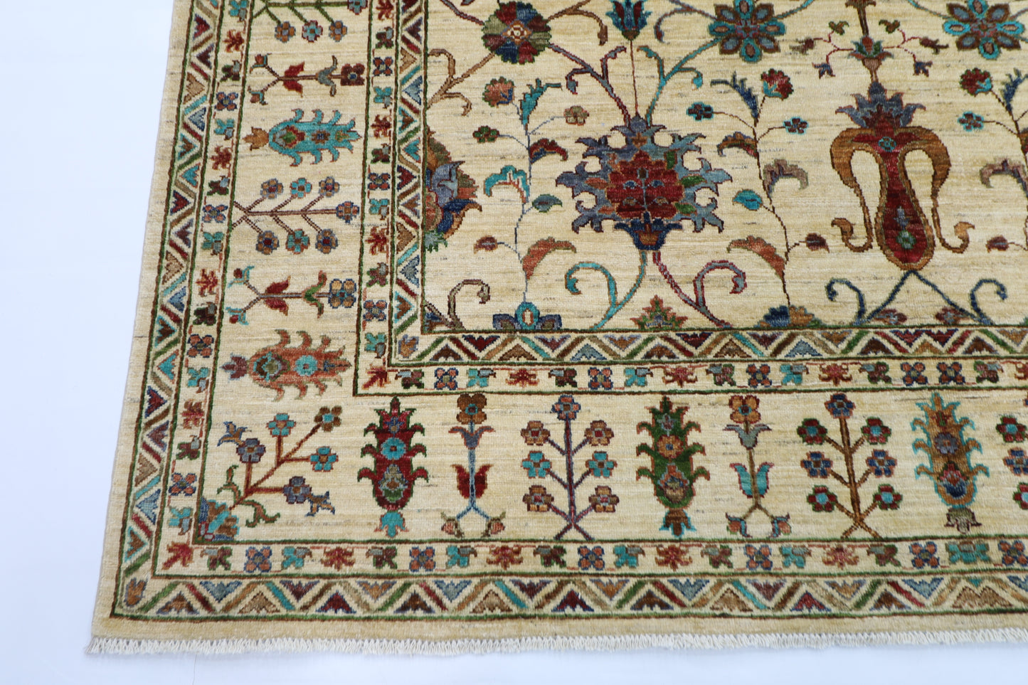 208 x 307 cm | Sultani Beige Handmade Afghan Area Rug Hand Knotted Carpet Living Room Rug