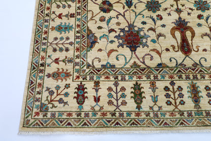 208 x 307 cm | Sultani Beige Handmade Afghan Area Rug Hand Knotted Carpet Living Room Rug