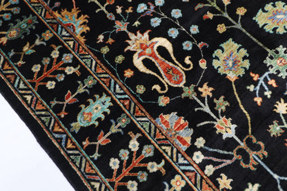 175 x 247 cm | Oriental Floral Black Area Rug Afghan Hand Knotted Veg Dye Wool carpet