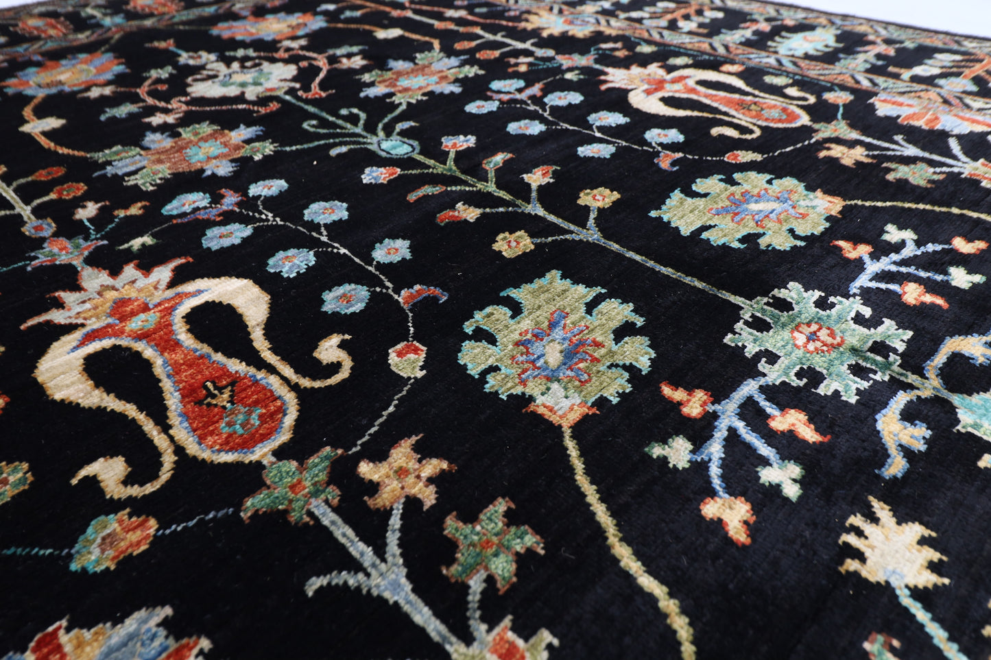 175 x 247 cm | Oriental Floral Black Area Rug Afghan Hand Knotted Veg Dye Wool carpet