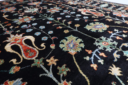 175 x 247 cm | Oriental Floral Black Area Rug Afghan Hand Knotted Veg Dye Wool carpet