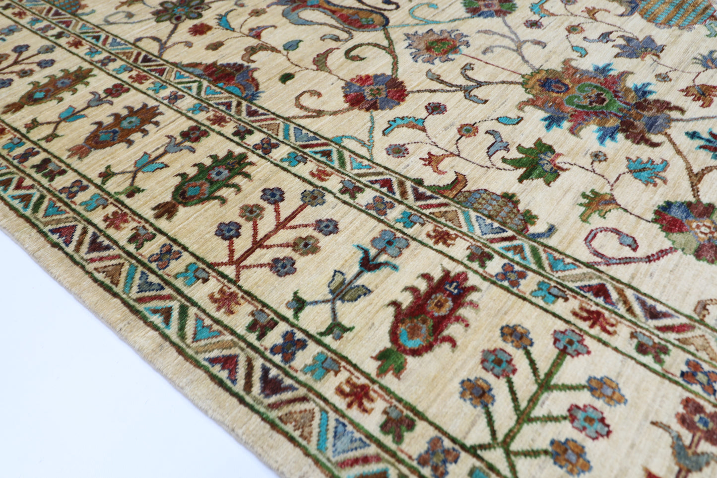 208 x 307 cm | Sultani Beige Handmade Afghan Area Rug Hand Knotted Carpet Living Room Rug
