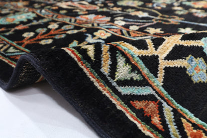 175 x 247 cm | Oriental Floral Black Area Rug Afghan Hand Knotted Veg Dye Wool carpet