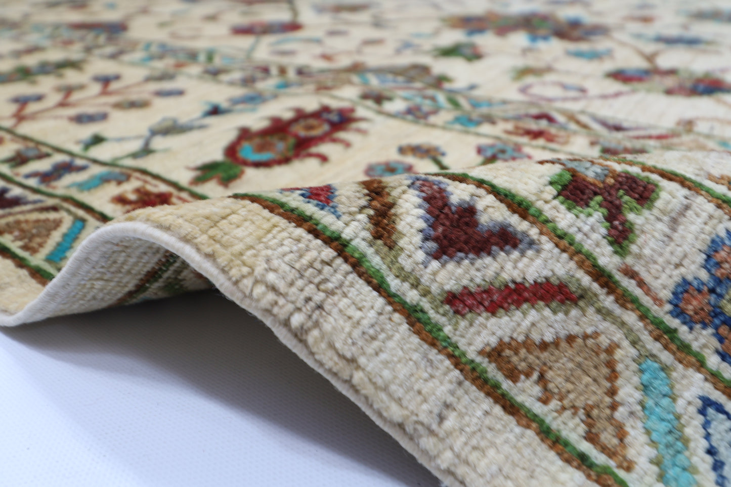 208 x 307 cm | Sultani Beige Handmade Afghan Area Rug Hand Knotted Carpet Living Room Rug