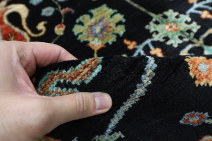 175 x 247 cm | Oriental Floral Black Area Rug Afghan Hand Knotted Veg Dye Wool carpet