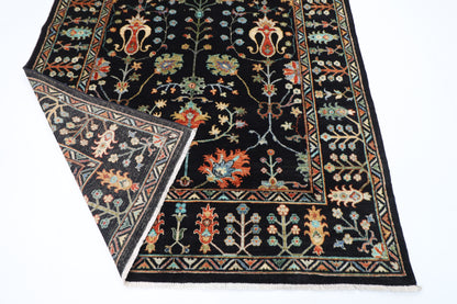 175 x 247 cm | Oriental Floral Black Area Rug Afghan Hand Knotted Veg Dye Wool carpet