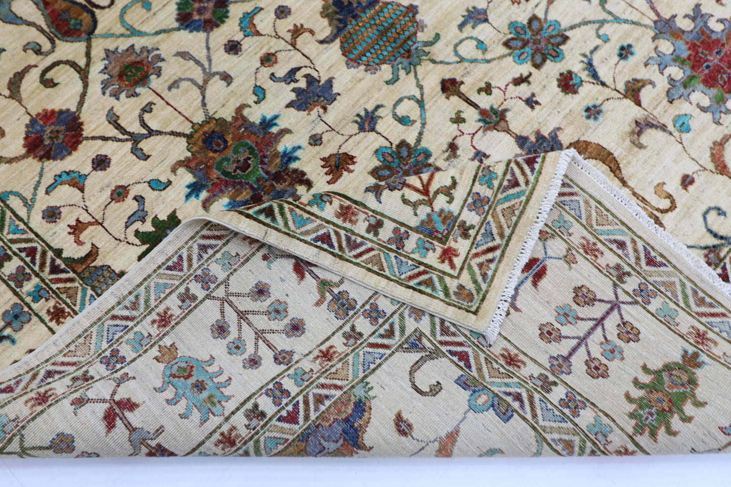 208 x 307 cm | Sultani Beige Handmade Afghan Area Rug Hand Knotted Carpet Living Room Rug