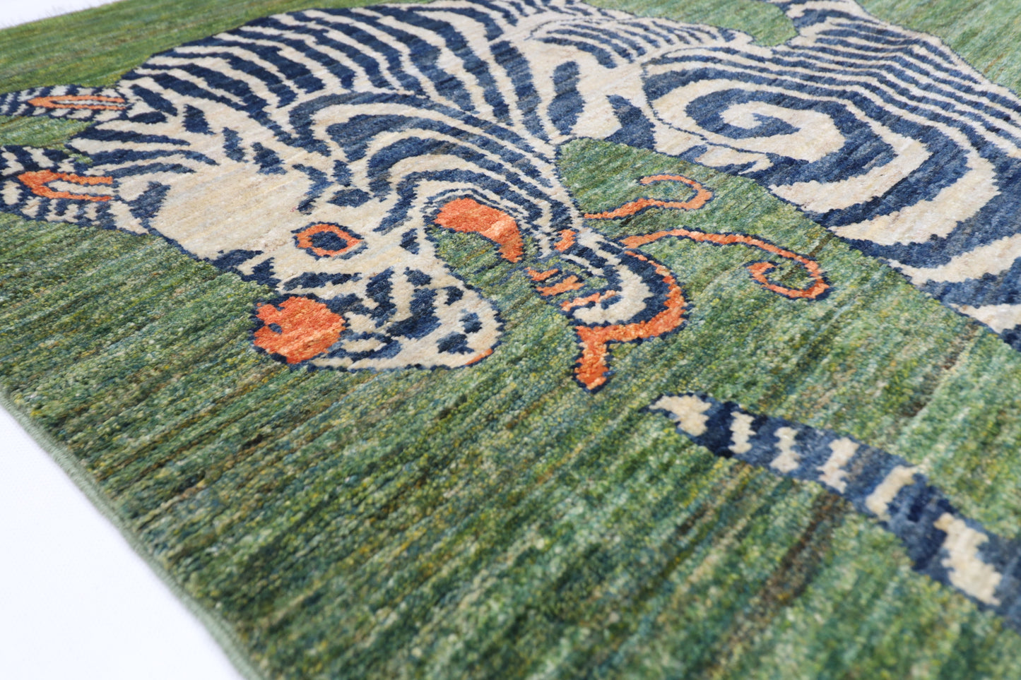 101 x 149 cm | Tiger Green Area Rug Afghan Hand Knotted veg Dye Wool carpet