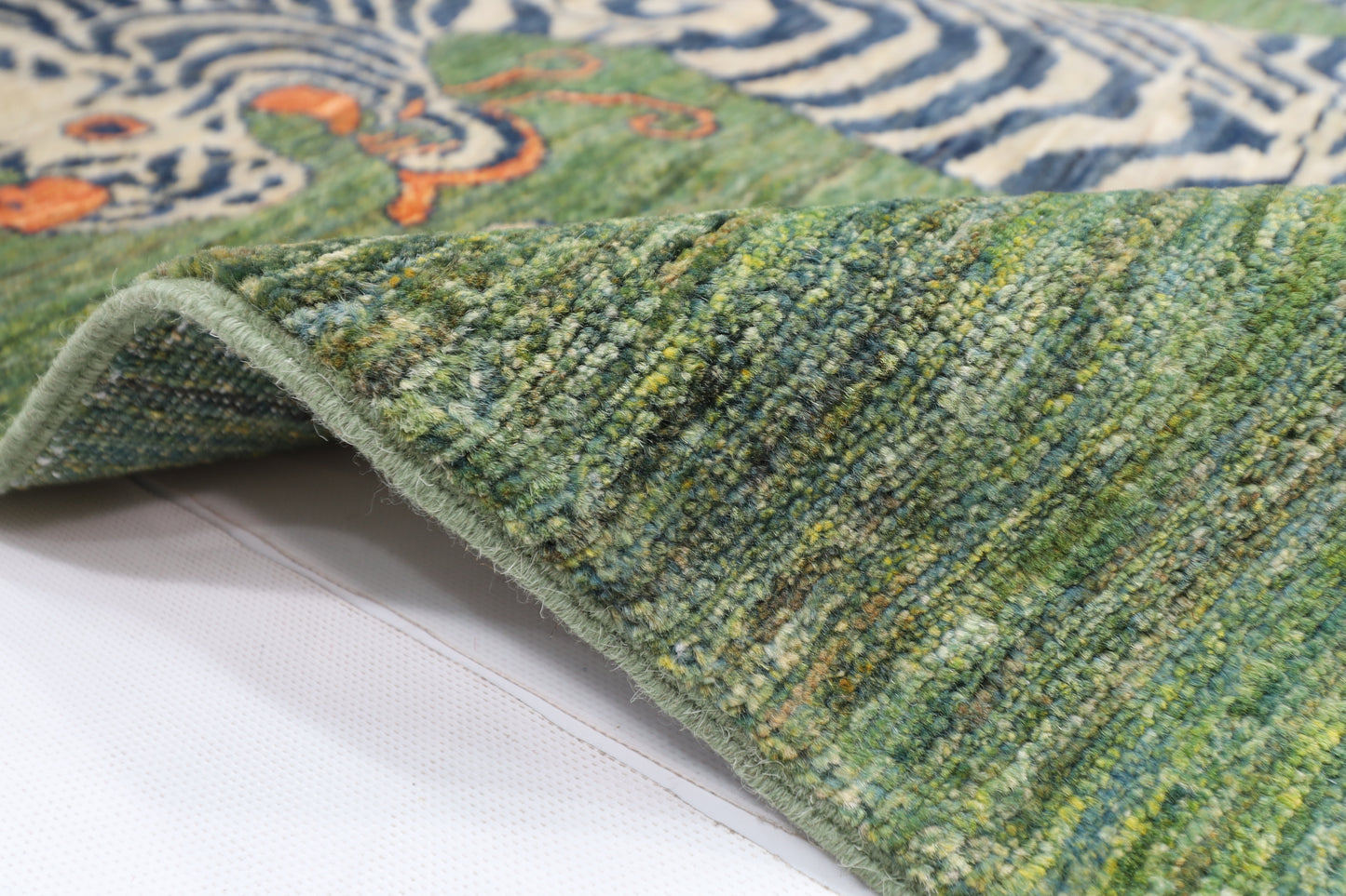 101 x 149 cm | Tiger Green Area Rug Afghan Hand Knotted veg Dye Wool carpet