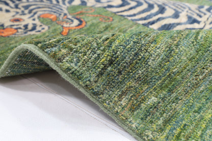 101 x 149 cm | Tiger Green Area Rug Afghan Hand Knotted veg Dye Wool carpet