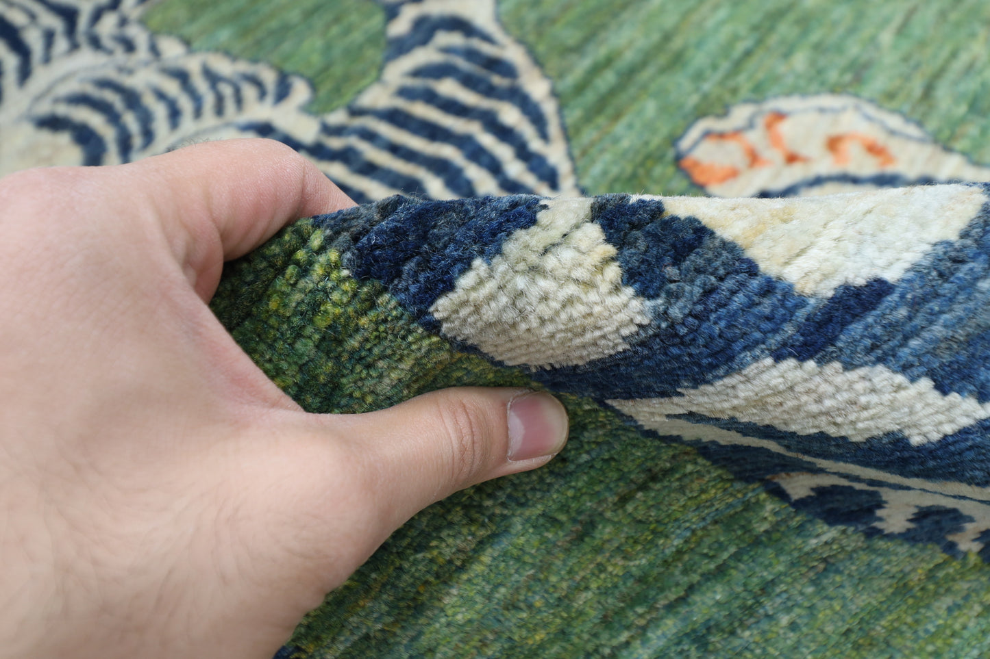 101 x 149 cm | Tiger Green Area Rug Afghan Hand Knotted veg Dye Wool carpet