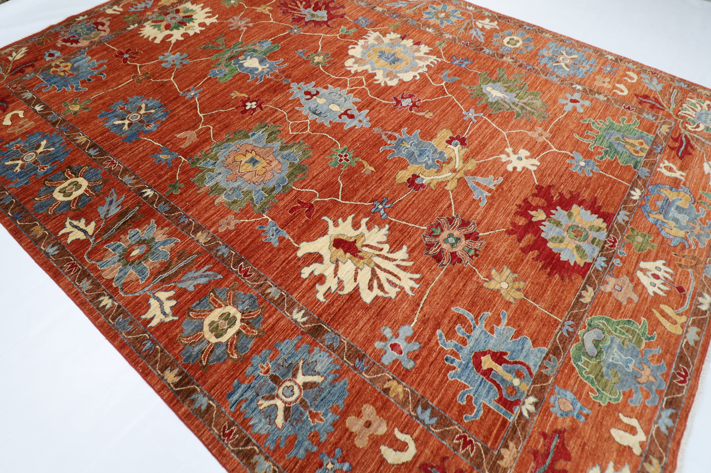 276 x 357 cm | Orange Oushak Handmade Afghan Area Rug Hand Knotted Carpet Living Room Rug