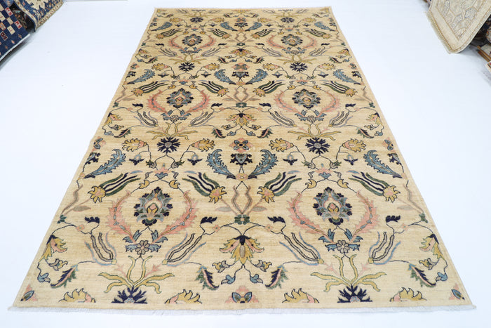 202 x 298 cm | Oriental beige Area Rug Afghan Hand Knotted Veg Dye Wool carpet