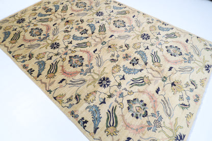 202 x 298 cm | Oriental beige Area Rug Afghan Hand Knotted Veg Dye Wool carpet