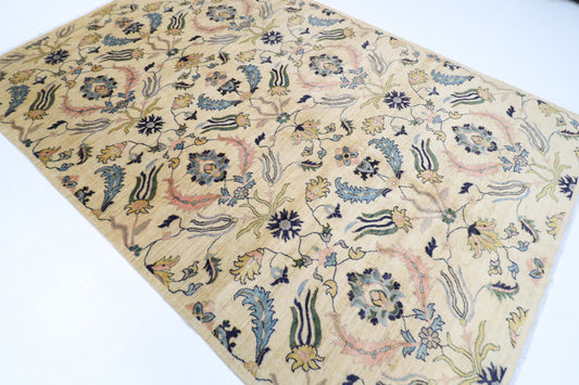 202 x 298 cm | Oriental beige Area Rug Afghan Hand Knotted Veg Dye Wool carpet
