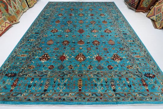 305 x 413 cm | Turquoise Sultani Handmade Afghan Area Rug Hand Knotted Carpet Living Room Rug